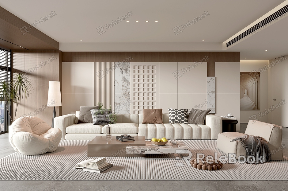 Home Living Room Living Room Simple Living Room Coffee Table Set Sofa Background Wall Floor Lamp Minimalist Living Room model