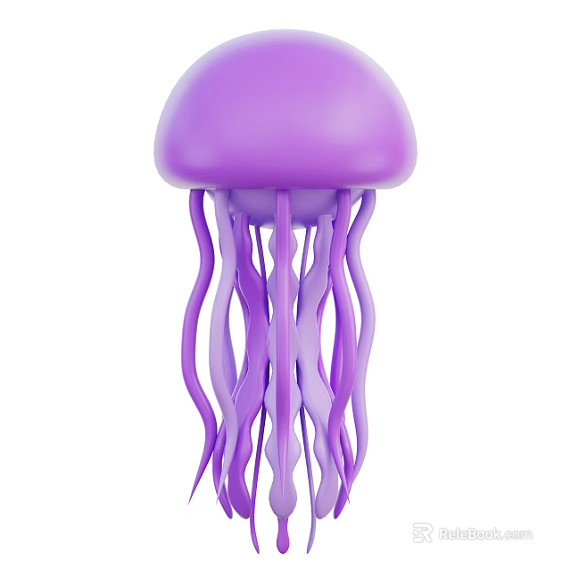 Vibrant Purple Jellyfish Aquatic Animal With Long Curly Tentacles and Transparent Body 3d model 