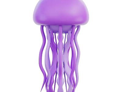 Vibrant Purple Jellyfish Aquatic Animal With Long Curly Tentacles and Transparent Body 3d model