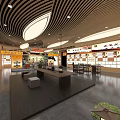 Traditional Exhibition Hall Interior With Wooden Ceiling Display Platforms And Chinese Signage