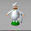 3D Chef Figurine In White Uniform With Chef Hat Mustache And Green Base Holding Bottle