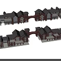 Commercial Complex Red Brick Buildings With Connected Structures And Dark Roofs 3d model