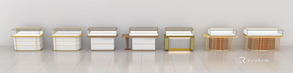 Elegant Jewelry Display Cases With Glass Tops White Golden And Modern Sleek Design 3d model 