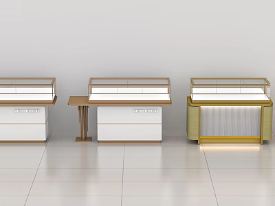 Elegant Jewelry Display Cases With Glass Tops White Golden And Modern Sleek Design 3d model