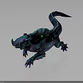 Fantasy Monster With Blue Purple Body Glowing Green Spots Long Tail Sharp Claws And Fangs