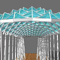 Contemporary Pergola With Triangular Blue Glass Panels And Modern Geometric White Framework
