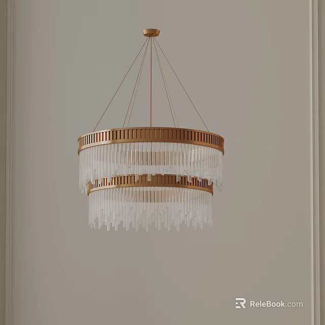 Elegant Modern Double Layer Chandelier With Gold Frame And Crystal Pendants 3d model