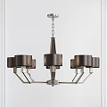 Modern Chandelier With Dark Fabric Shades Silver Metal Frame And Chain Suspension
