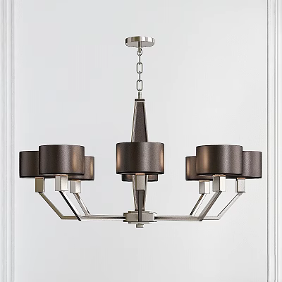 Modern Chandelier With Dark Fabric Shades Silver Metal Frame And Chain Suspension 3d model