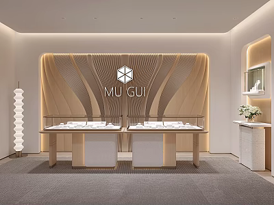 Modern Elegant Jewelry Store with Curved Wall Design Luxury Display Counters and Warm Lighting 3d model