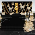 Luxurious Event Setup With Golden Decor Chandeliers Candles Illuminated Steps And Dried Flowers