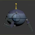 Blue Flying Saucer With Dome Yellow Spire And Side Thrusters Lights