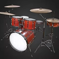 Red Drum Set With Tom Toms Snare Bass Drum Cymbals And Stands For Music Practice