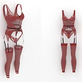 Red Sheer Lingerie Set with Garter Belt and Stockings Sexy Fitted Design