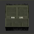 Green Industrial Device With Ventilated Grilles And Labeled Panels On Dark Surface