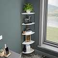 Multi Tiered Decorative Shelf With Gold Frame White Shelves And Decorative Items Near Window
