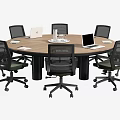 Round and Rectangular Conference Tables With Black Office Chairs Laptops and Water Cups