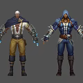 Game Movie Characters With Cloak Armor And Glowing Arm Devices In Different Outfit Colors