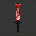 Red Decorative Sword With White Inscriptions And Black Hilt Design