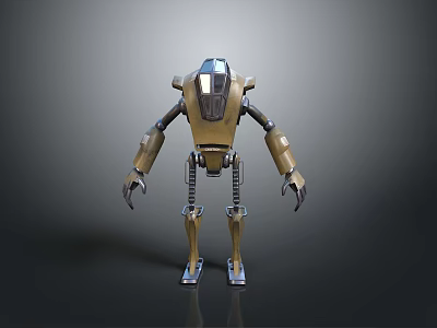 3D Robot Character Design With Gold And Black Mechanical Structure And Joints 3d model