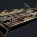 Old Rusty Double Bed Wooden Frame With Broken Planks And Metal Parts