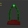 Futuristic Sci Fi Stone Archway With Green Diamond Gemstone And Glowing Lines