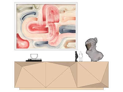 Interior Decor With Abstract Painting Geometric Console Table Small Figurines White Bowl And Sculpture 3d model