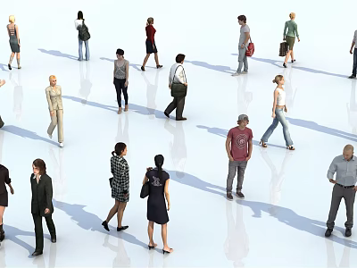Diverse People Walking In Bright Open Space With Different Outfits And Shadows 3d model