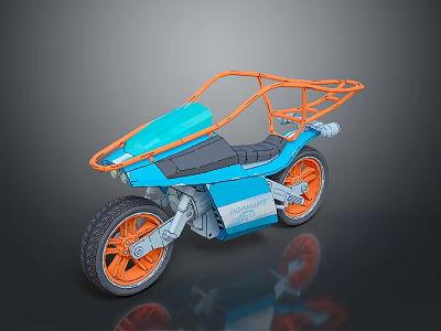Blue And Orange Modern Motorcycle With Orange Frame Black Seat And Orange Wheels 3d model