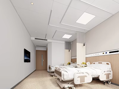 Hospital Ward Interior With Two Medical Beds White Walls And Wooden Accents 3d model