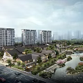 Aerial Planning of Residential Community with High Low rise Buildings River Greenery Roads and Vehicles