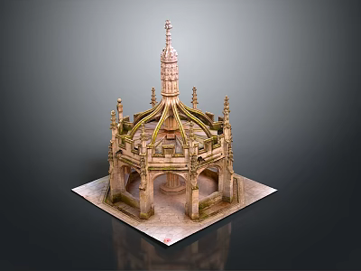 Gothic Style Architectural Model With Ornate Spire Carved Arches And Square Base 3d model
