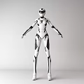 Futuristic Robot Doll with White and Black Armor Helmet and Standing Pose