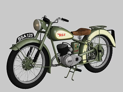 Green And Cream Vintage BSA 125 Motorcycle With Brown Leather Seat Headlight And Classic Engine 3d model