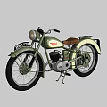 Green And Cream Vintage BSA 125 Motorcycle With Brown Leather Seat Headlight And Classic Engine