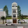 Elegant White Detached Villa With Balconies Palm Trees And Front Lawn