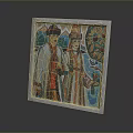 Traditional Attire Figures Decorative Wall Art Furniture With Mountain Tree Flower Square Frame
