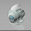 White Spherical Mechanical Creature With Blue Glowing Eye Silver Button And Wing Like Structure