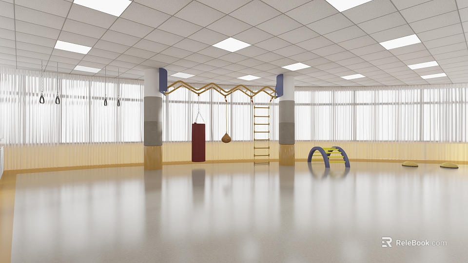 Indoor Fitness Area With Climbing And Hanging Equipment 3d model 