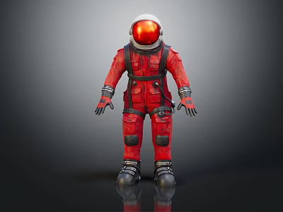 Man In Red Spacesuit With White Helmet And Red Visor Standing In Futuristic 3D Render 3d model