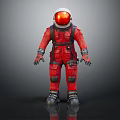Man In Red Spacesuit With White Helmet And Red Visor Standing In Futuristic 3D Render