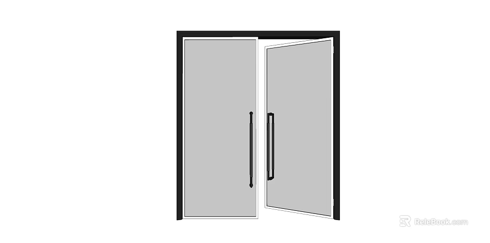 Open Double Glass Doors with Black Frame and Modern Handles Design 3d model 