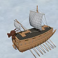 Ancient Ship With Dragon Head Design White Sails And Wooden Oars