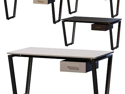 Modern Home Office Desk With Wooden Top Metal Legs And Drawer Storage 3d model
