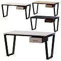 Modern Home Office Desk With Wooden Top Metal Legs And Drawer Storage