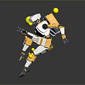Game Movie Character Orange White Robot Juggling Multiple Yellow Balls In Dynamic Pose
