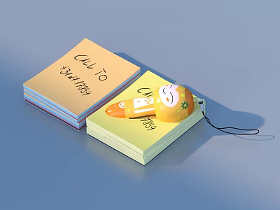 Adorable Daily Necessities Yellow Notebooks With Handwritten Messages And Cartoon Charm Lanyard 3d model