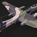 Military Aircraft Model With Camouflage Paint Red Star Emblems And Twin Engines