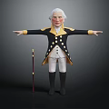 White Haired Gentleman Character In Black Coat With Yellow Trim And Walking Cane