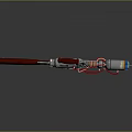 Steampunk Weapon Rifle With Red Wooden Stock Silver Metal Parts And Mechanical Design